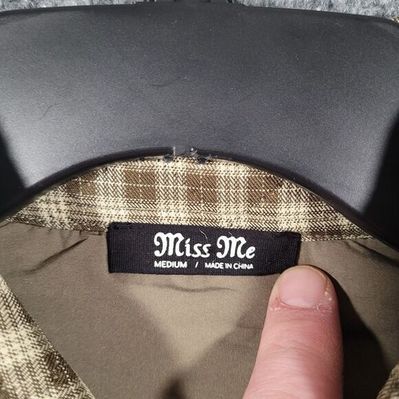 Miss Me Quilted Jacket Womens M Brown Check Snap Button Flap‎ Pockets Grunge - Picture 2 of 10